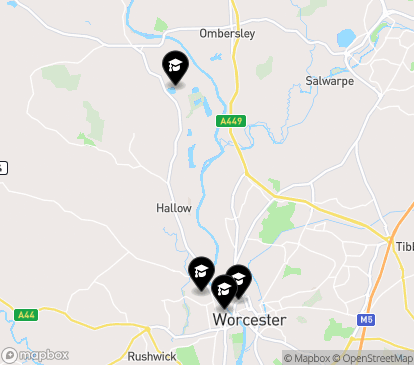 Closest campuses from University of Worcester