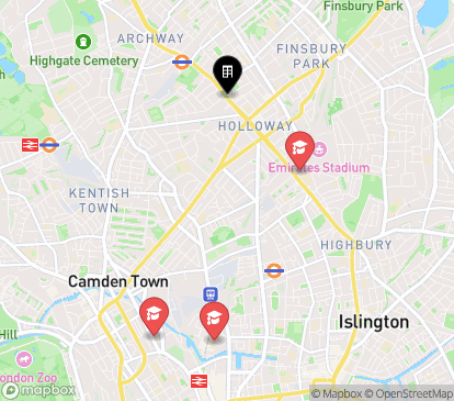 Closest campuses from AXO Islington